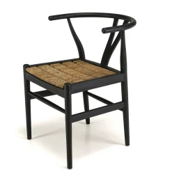 Chaise vintage bois noir recyclé et cannage chanvre tressé SWING