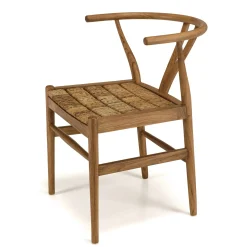 Chaise vintage bois recyclé et cannage chanvre tressé SWING