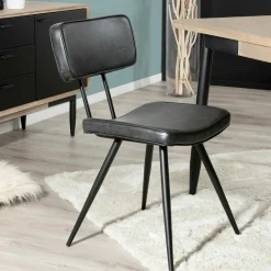 Chaise vintage tissu noir/gris anthracite (lot de 2) TIM