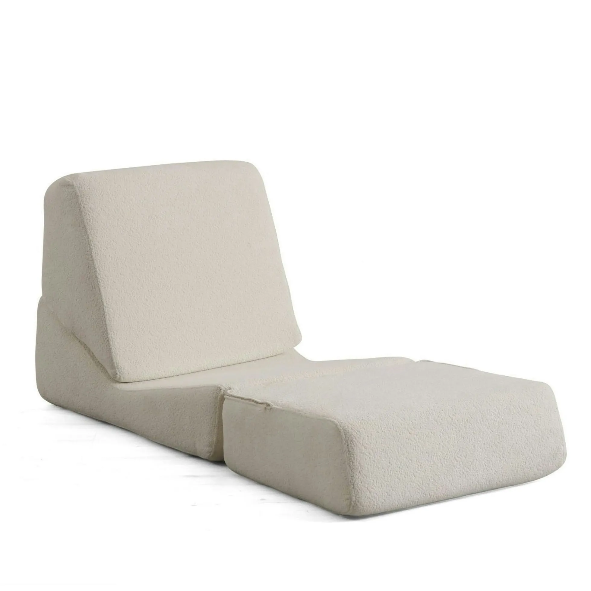 Chauffeuse convertible blanche bouclette, lit d'appoint SAPPO