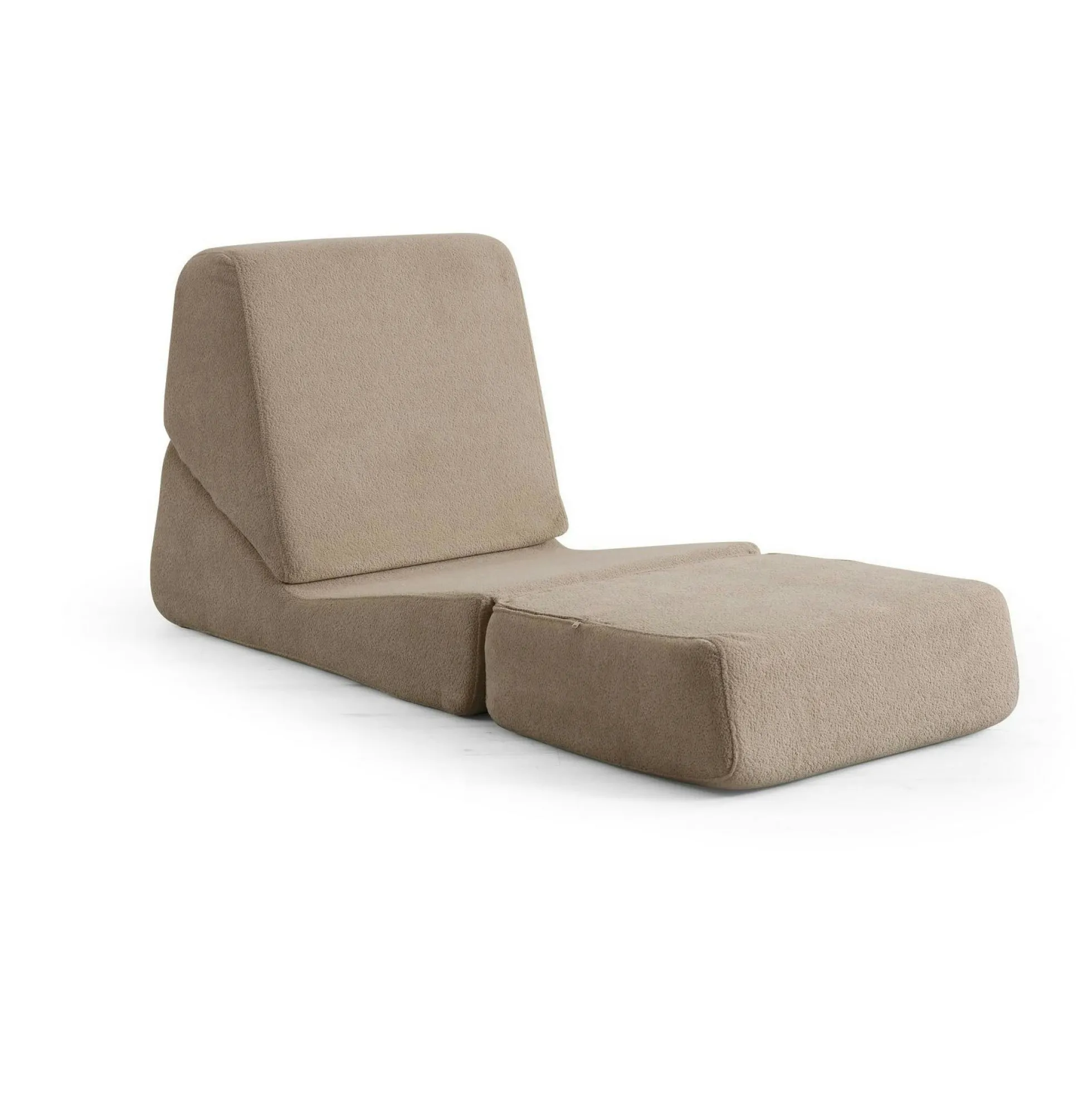 Chauffeuse convertible taupe bouclette, lit d'appoint SAPPO