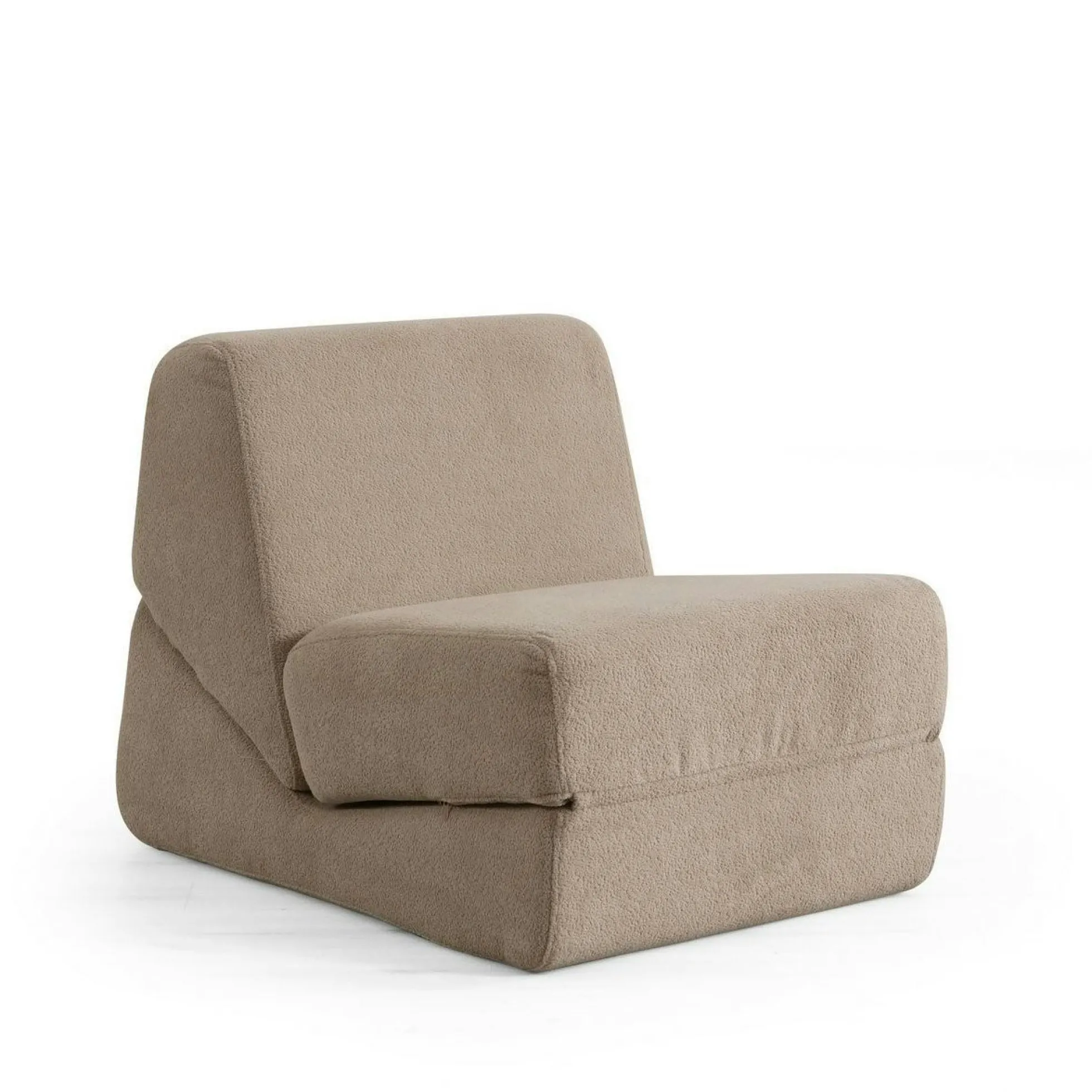 Chauffeuse convertible taupe bouclette, lit d'appoint SAPPO