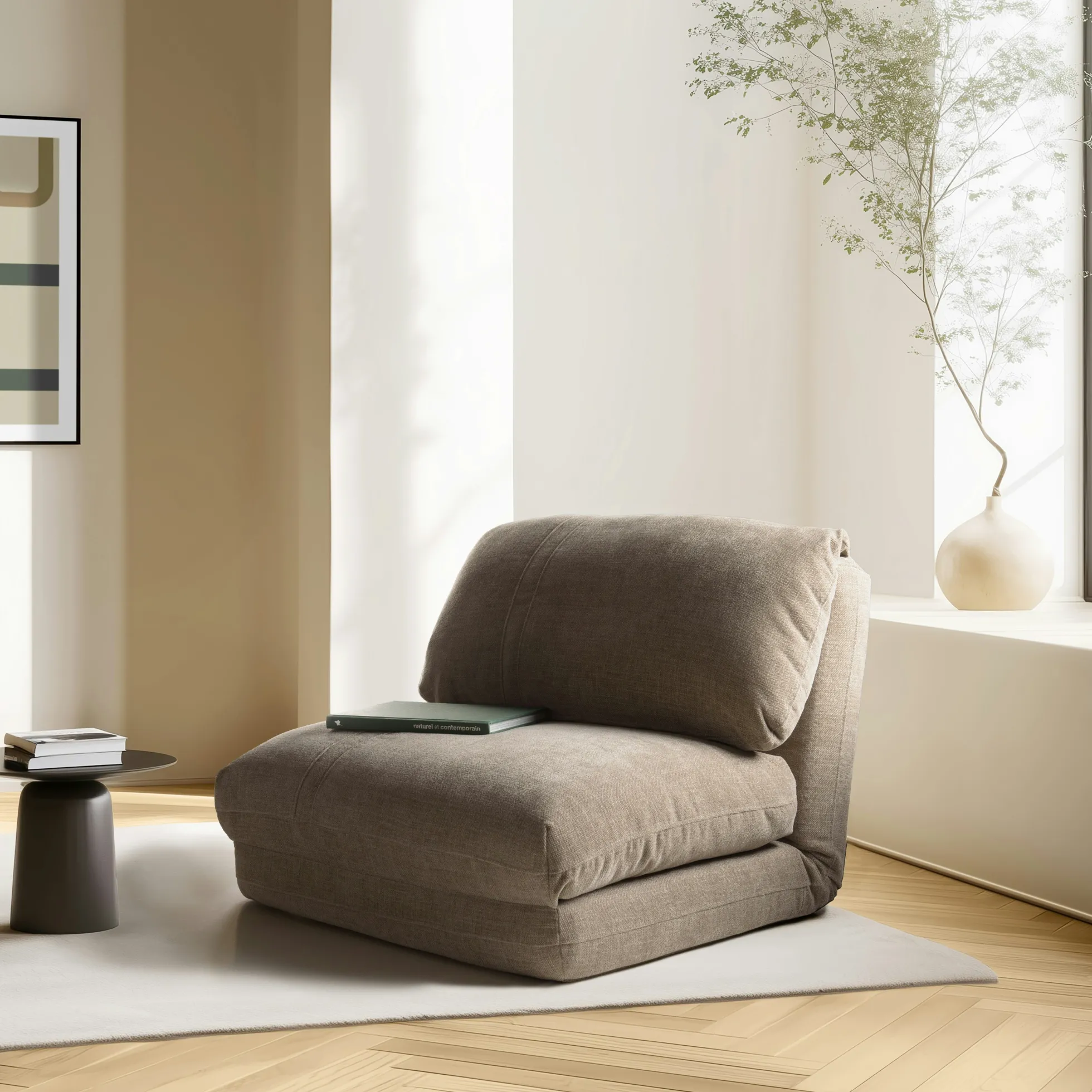 Chauffeuse 1 place multi-position en tissu couleur taupe ASTORI