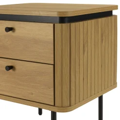 Chevet couleur naturelle 2 tiroirs et pieds métal noir ELTON