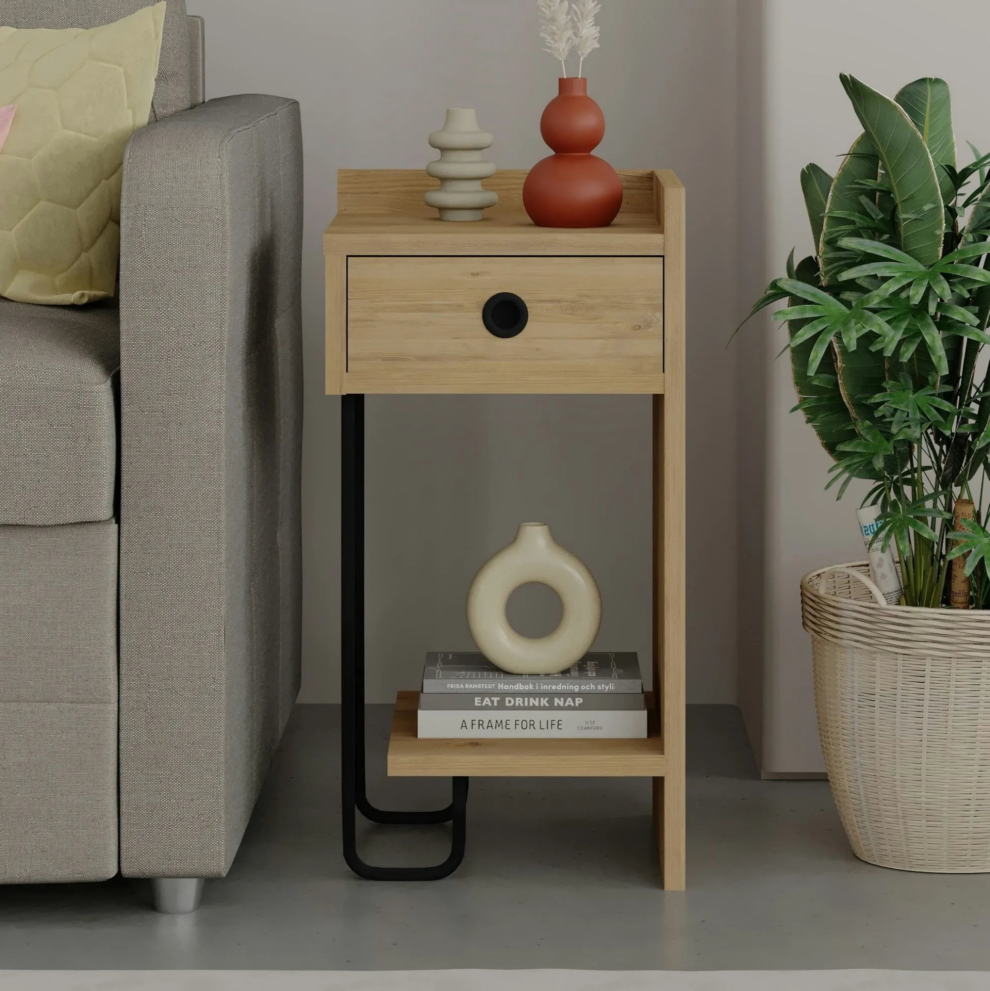 Chevet moderne effet bois - 1 niche ouverte, côté droit JENA