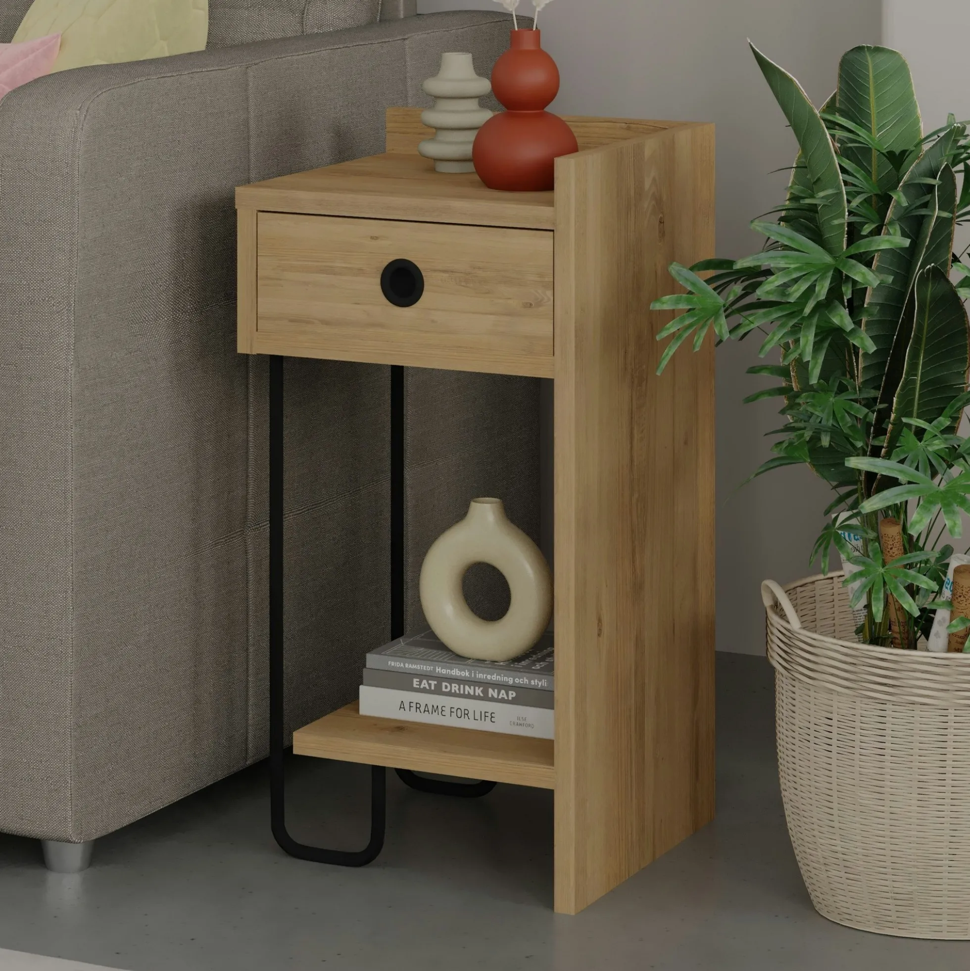 Chevet moderne effet bois - 1 niche ouverte, côté droit JENA