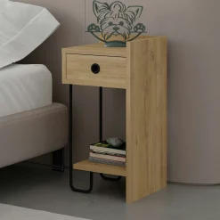 Chevet moderne effet bois - 1 niche ouverte, côté droit JENA