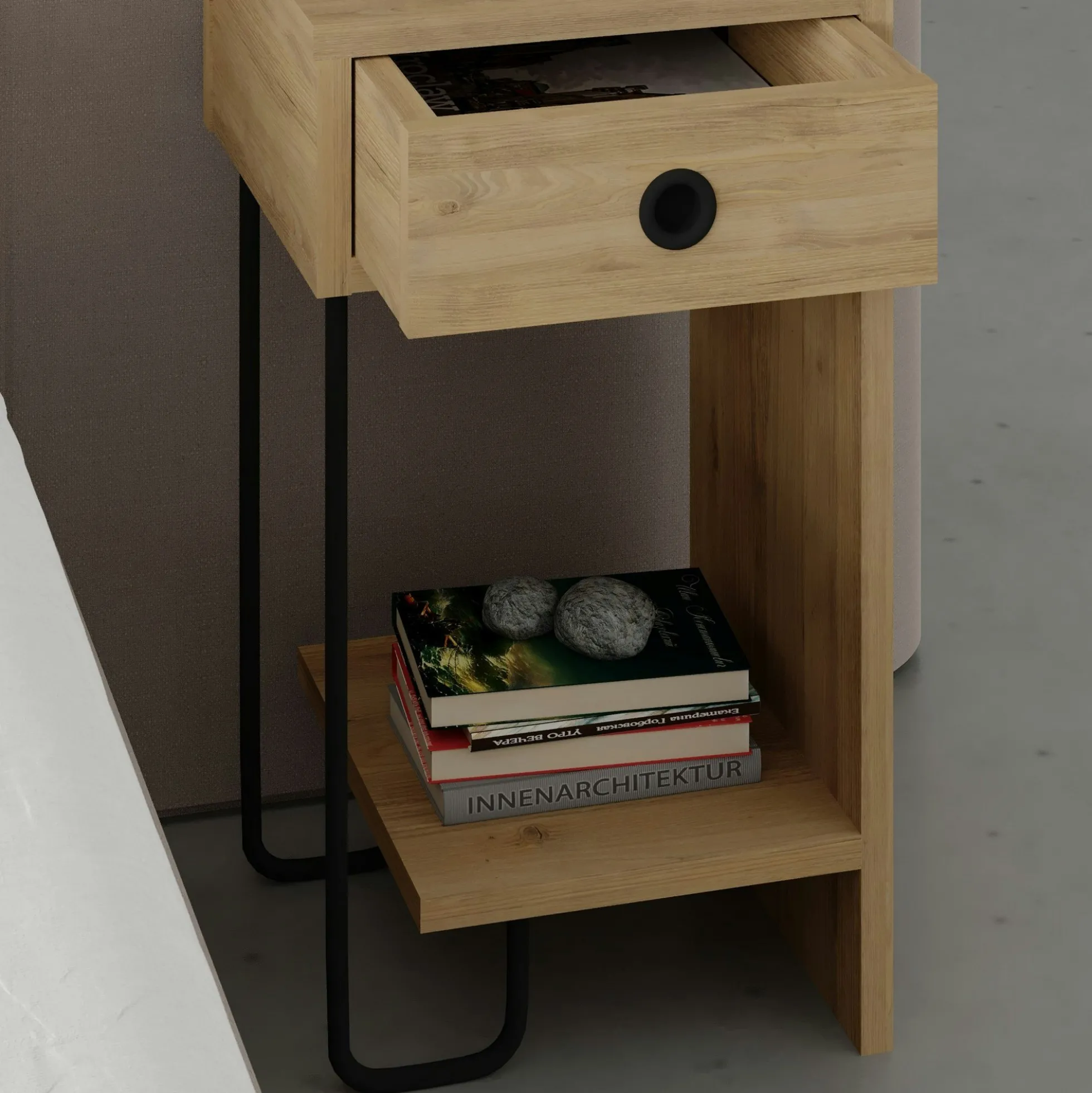 Chevet moderne effet bois - 1 niche ouverte, côté droit JENA