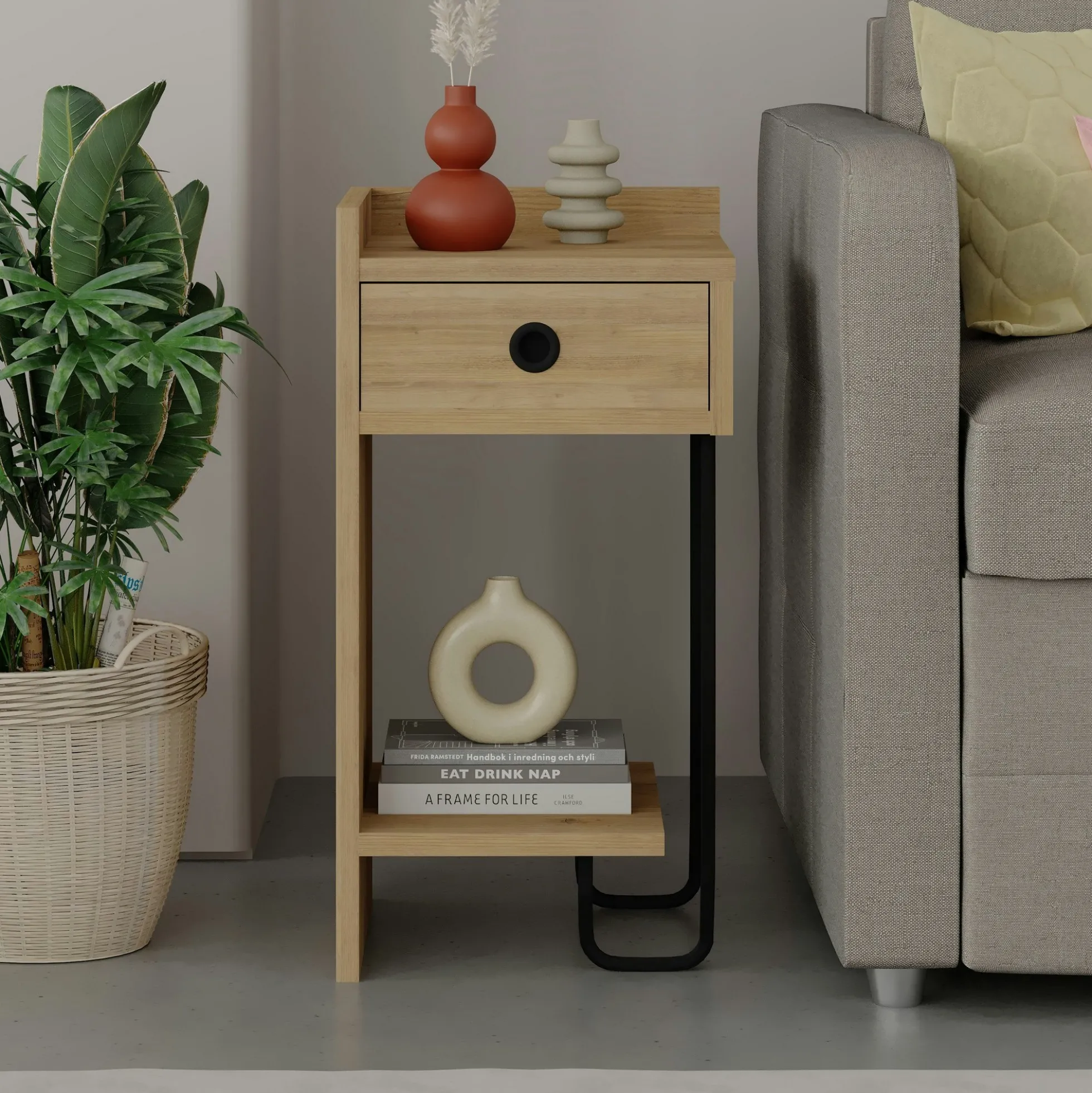 Chevet moderne effet bois - 1 niche ouverte, côté gauche JENA