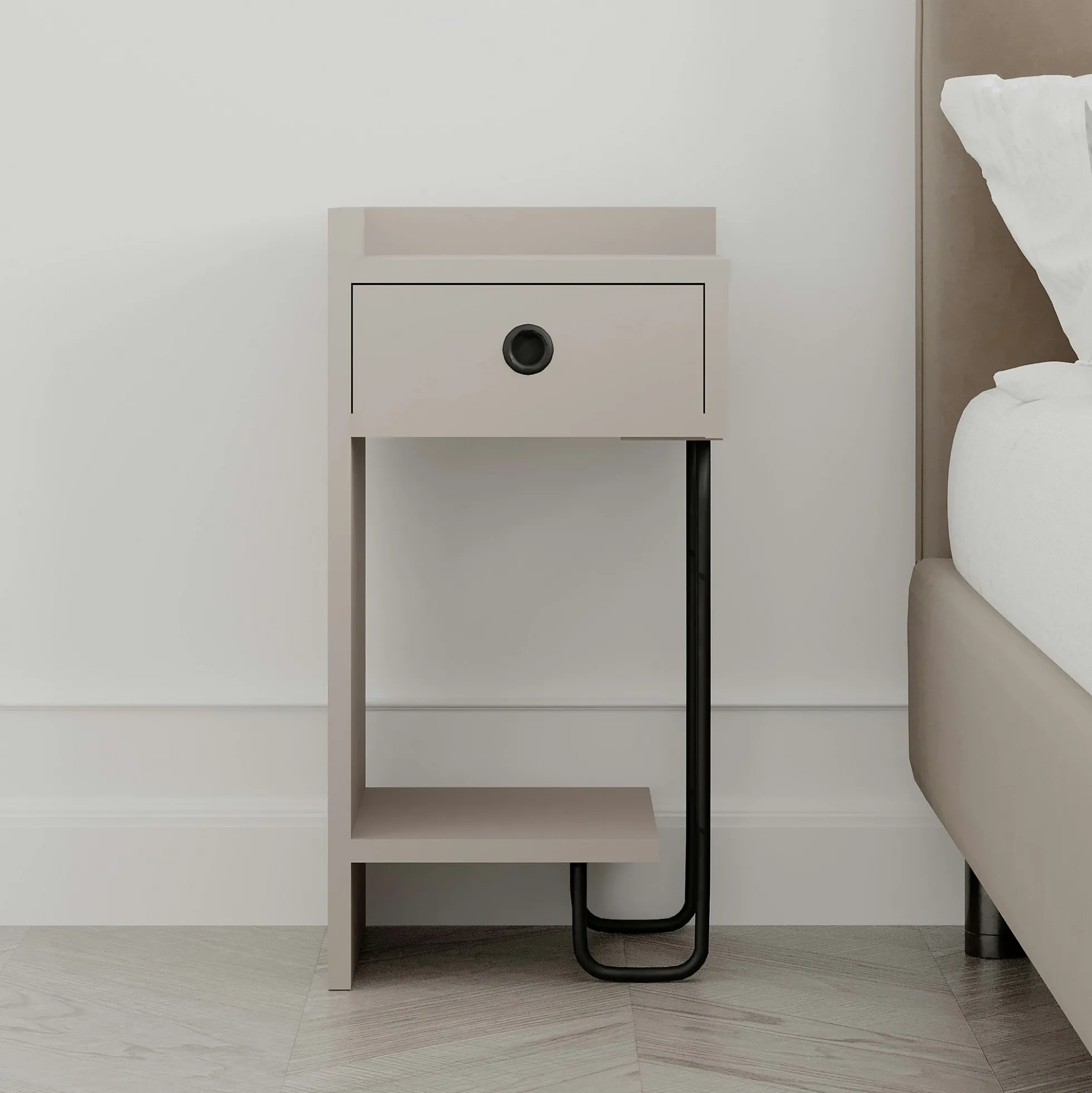 Chevet moderne moka - 1 niche ouverte, côté gauche JENA