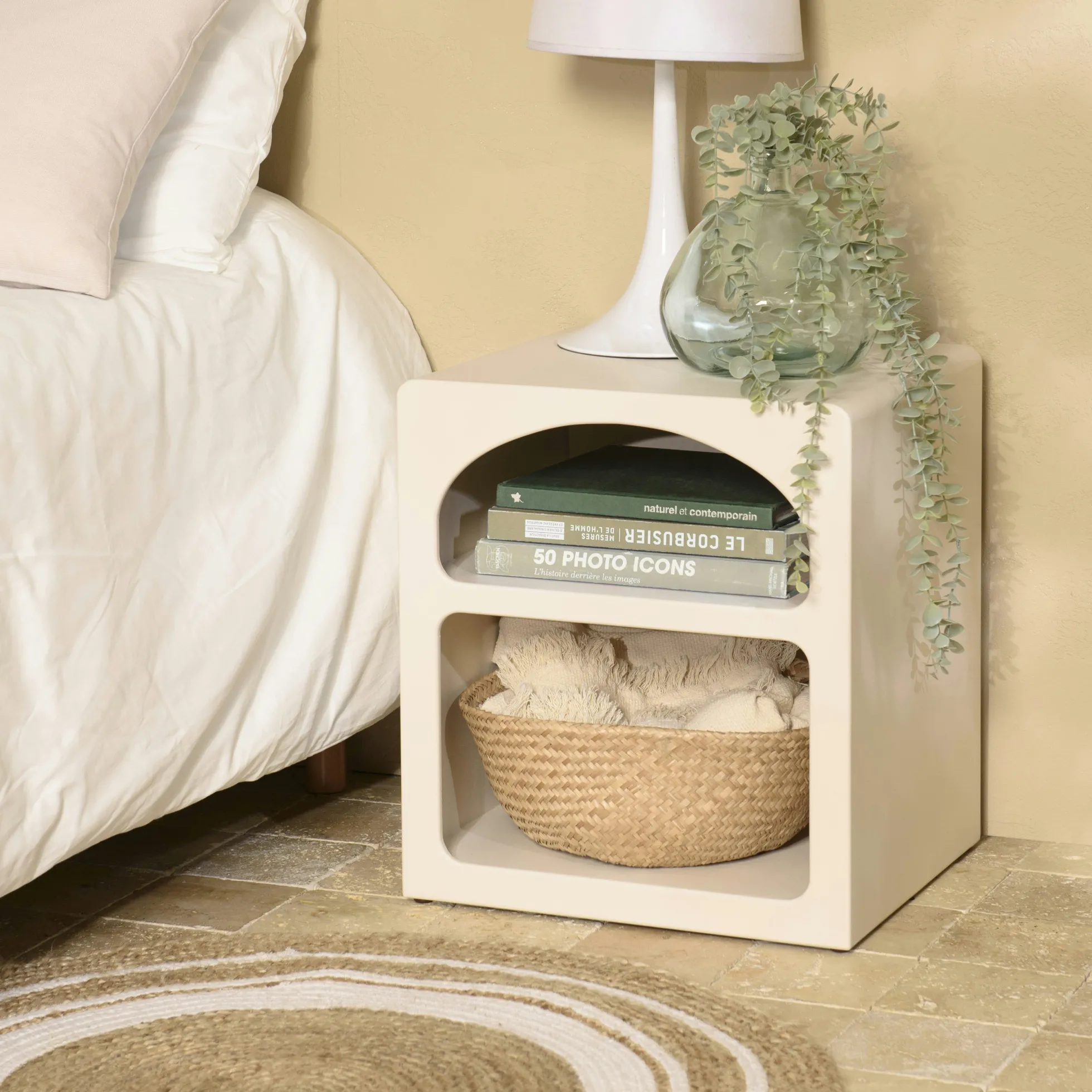 Chevet 2 niches 45x40cm en bois peint couleur beige NELIA