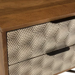 Chevet 2 tiroirs motifs losanges en bois de manguier KANHA