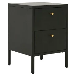 Chevet 2 tiroirs métal noir poignées dorées ODENSE