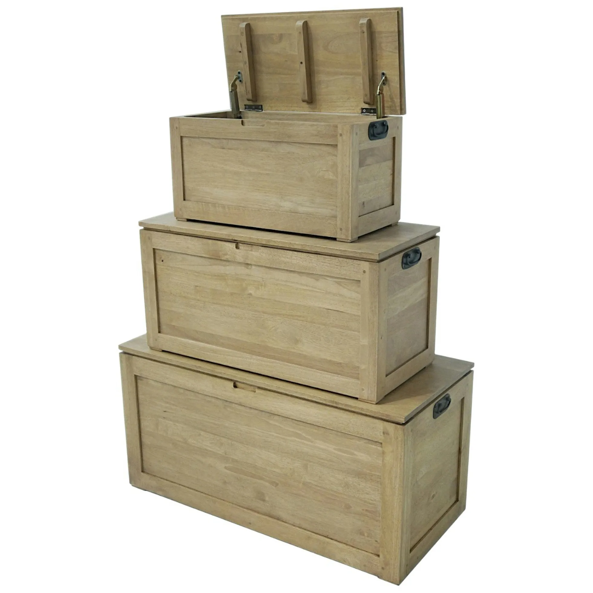 Coffres rectangles (lot de 3) bois massif hévéa HELENA
