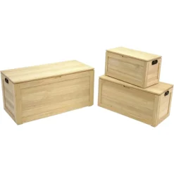 Coffres rectangles (lot de 3) bois massif hévéa HELENA