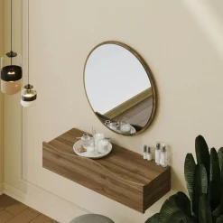 Coiffeuse murale effet bois foncé avec miroir, 2 tiroirs MARFA