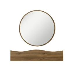 Coiffeuse murale effet bois foncé avec miroir, 2 tiroirs MARFA