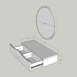 Coiffeuse murale scandinave avec miroir, 2 tiroirs MARFA