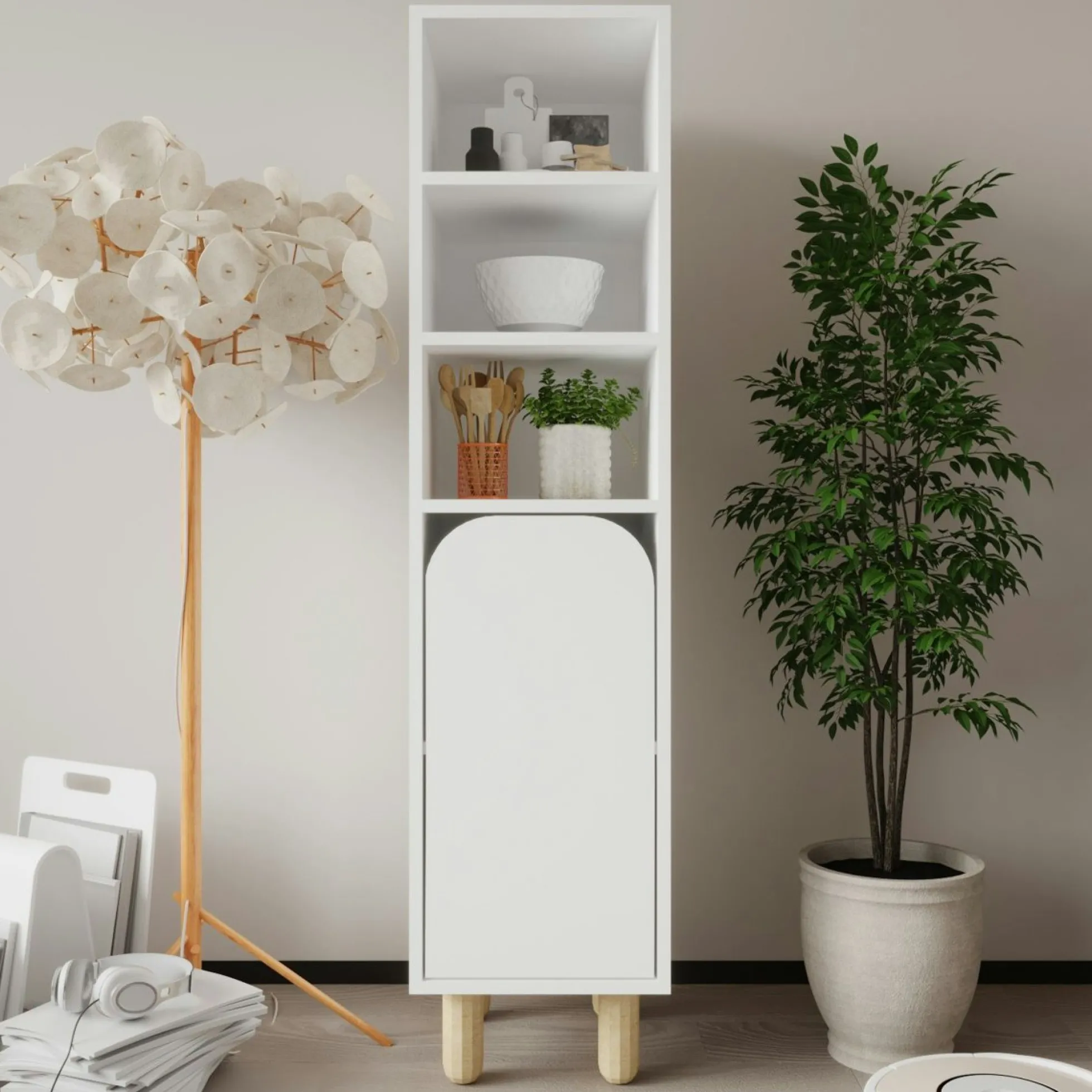 Colonne de rangement blanche, 1 porte courbe VAREN