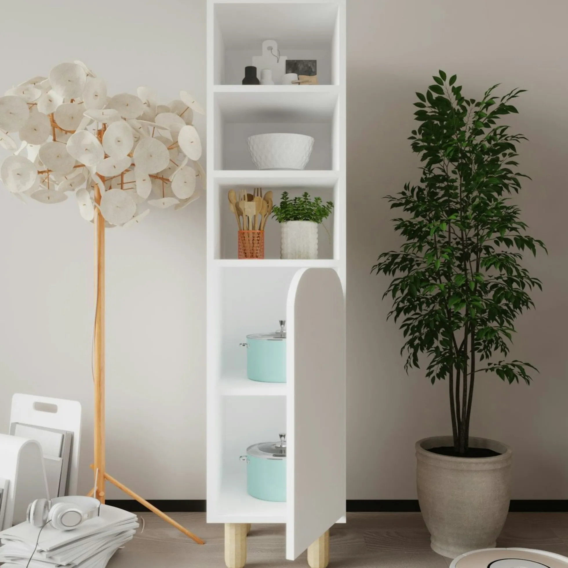 Colonne de rangement blanche, 1 porte courbe VAREN