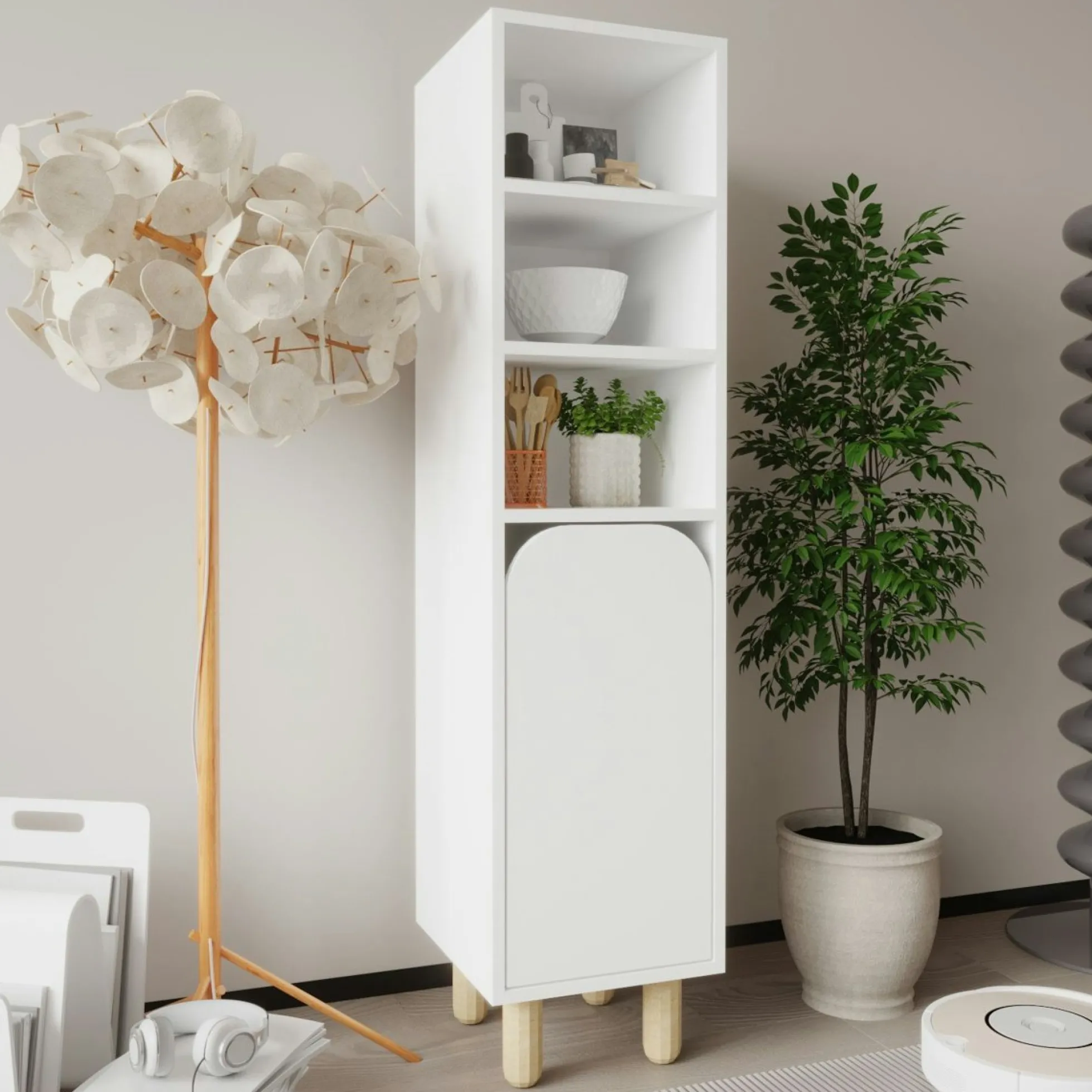 Colonne de rangement blanche, 1 porte courbe VAREN