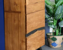 Colonne de rangement bois recyclé teck laque noire BARBADE