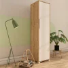Colonne de rangement effet bois et porte blanche BYRON