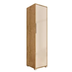 Colonne de rangement effet bois et porte blanche BYRON