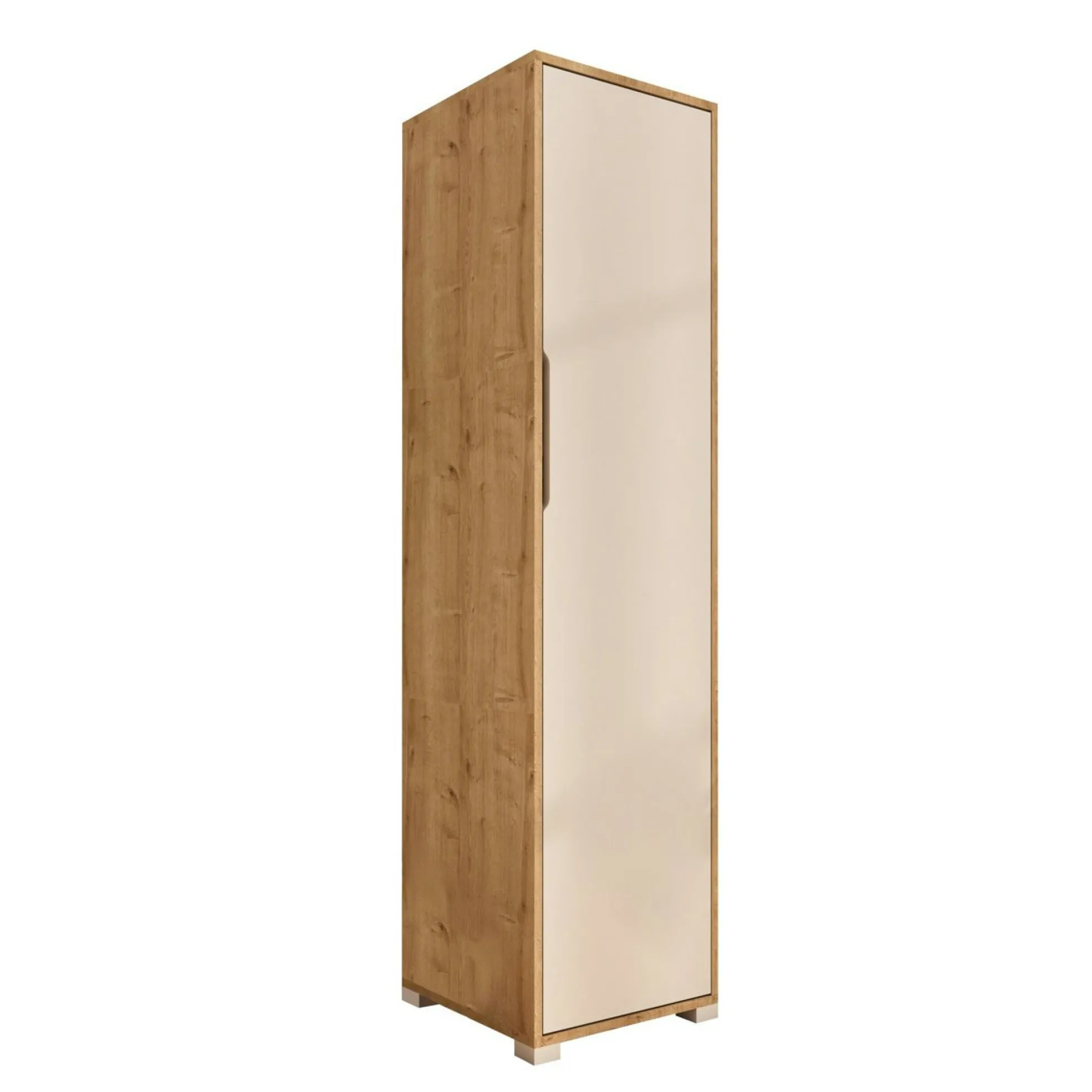 Colonne de rangement effet bois et porte blanche BYRON