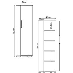 Colonne de rangement effet bois et porte blanche BYRON
