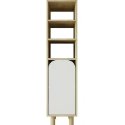 Colonne de rangement effet bois, 1 porte blanche courbe VAREN