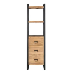 Colonne de salon bois clair métal noir 3 tiroirs MILORA