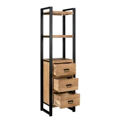 Colonne de salon bois clair métal noir 3 tiroirs MILORA