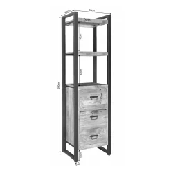 Colonne de salon bois clair métal noir 3 tiroirs MILORA