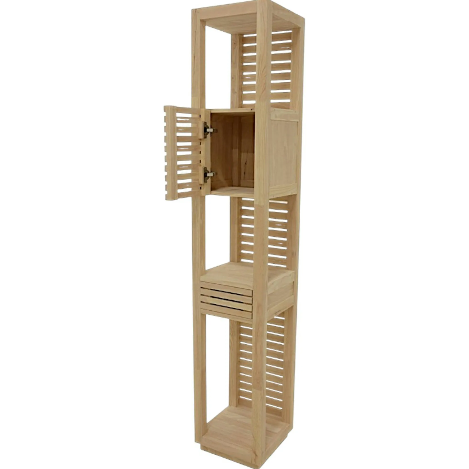 Colonne ouverte Hévéa 1 porte Persienne, 1 tiroir façade Persienne, 3 niches 35x35x195cm NEW ORLEANS