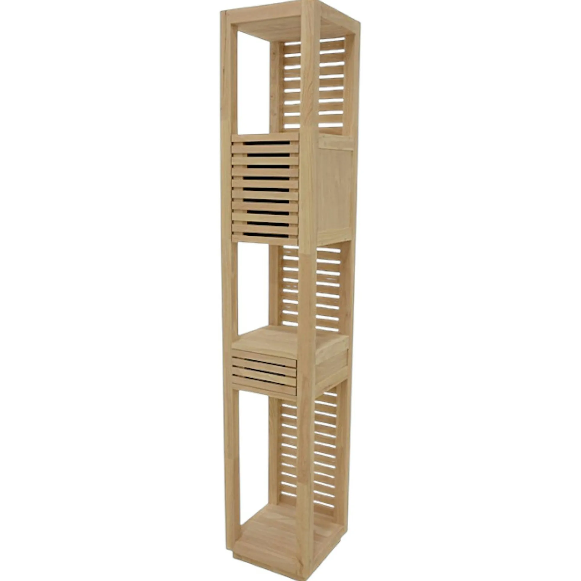 Colonne ouverte Hévéa 1 porte Persienne, 1 tiroir façade Persienne, 3 niches 35x35x195cm NEW ORLEANS