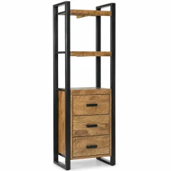 Colonne rangement bois métal 3 tiroirs 2 plateaux KARGO