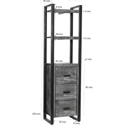 Colonne rangement bois métal 3 tiroirs 2 plateaux KARGO