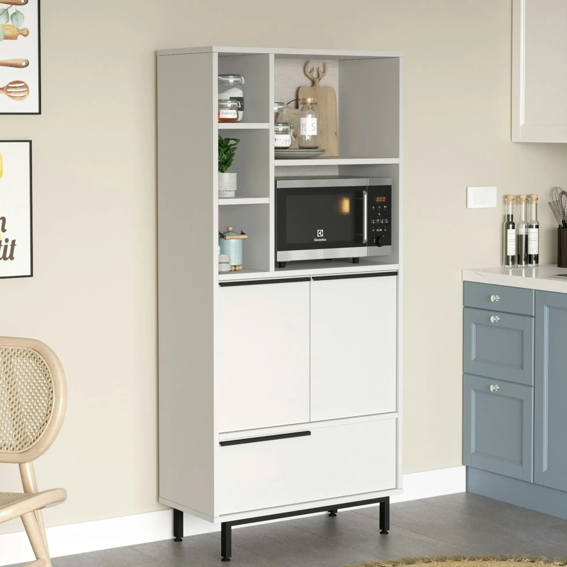 Colonne rangement cuisine blanche niche micro-ondes JENA