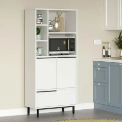 Colonne rangement cuisine blanche niche micro-ondes JENA