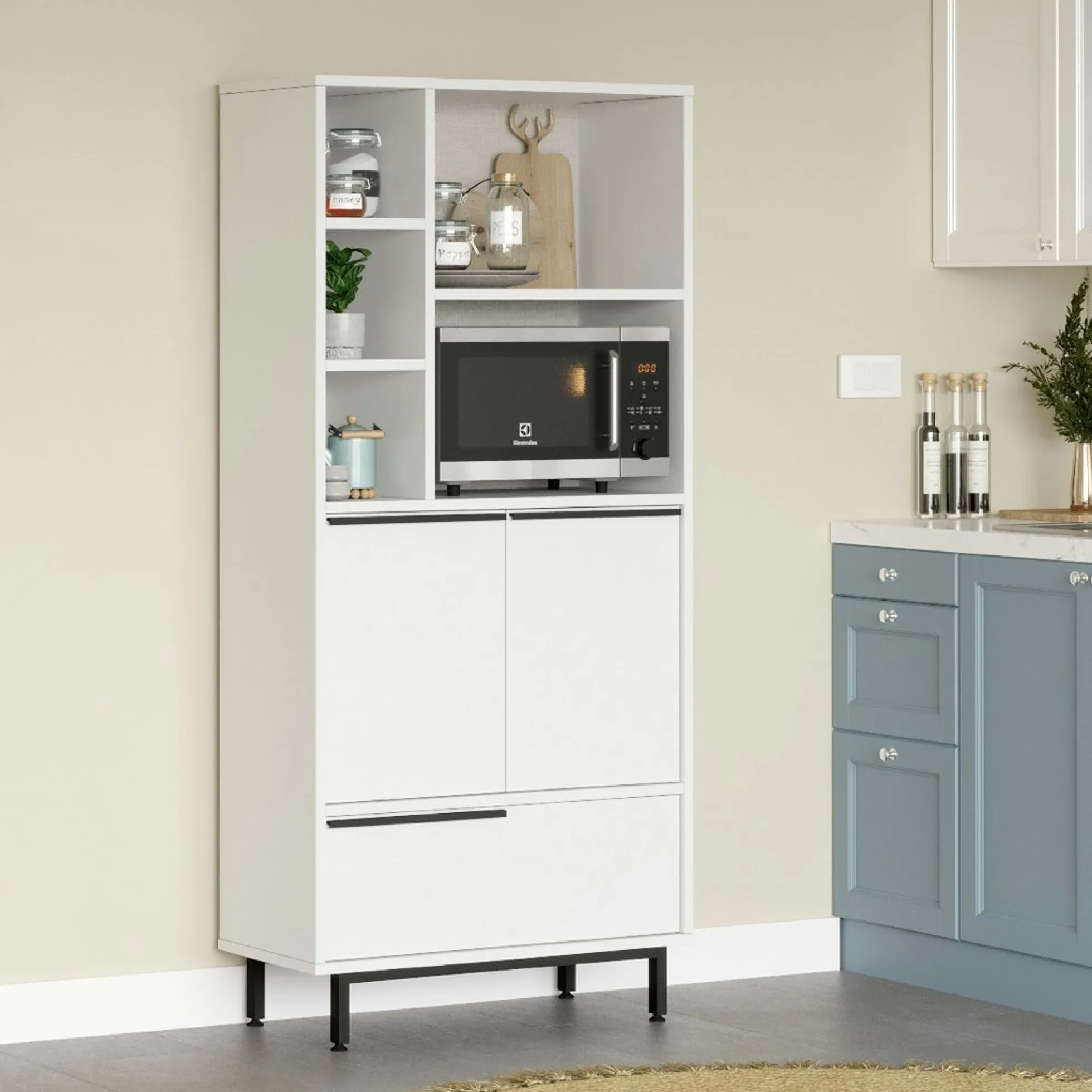 Colonne rangement cuisine blanche niche micro-ondes JENA