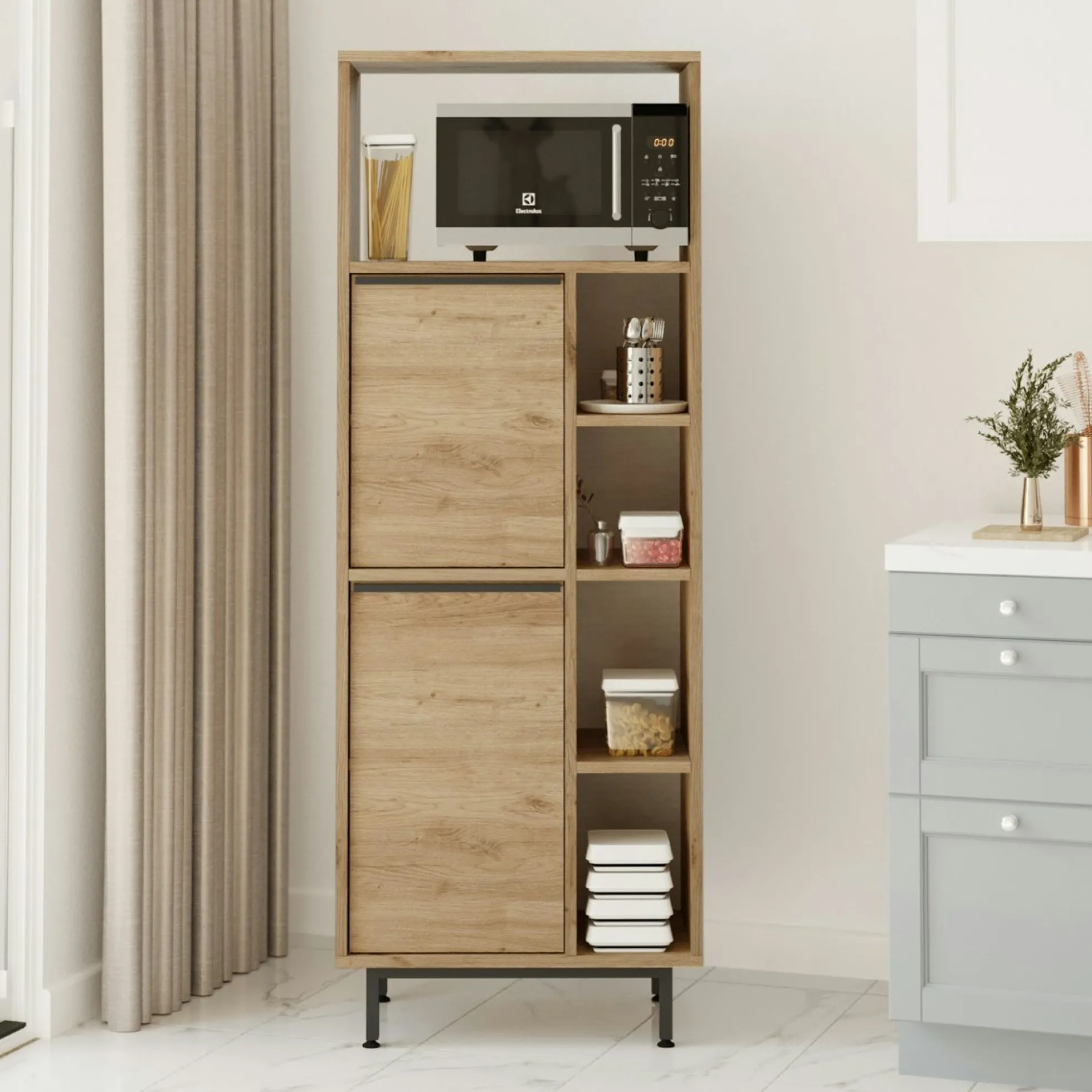 Colonne rangement cuisine niche micro-ondes décor bois JENA