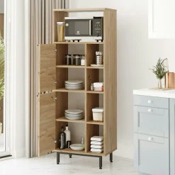 Colonne rangement cuisine niche micro-ondes décor bois JENA