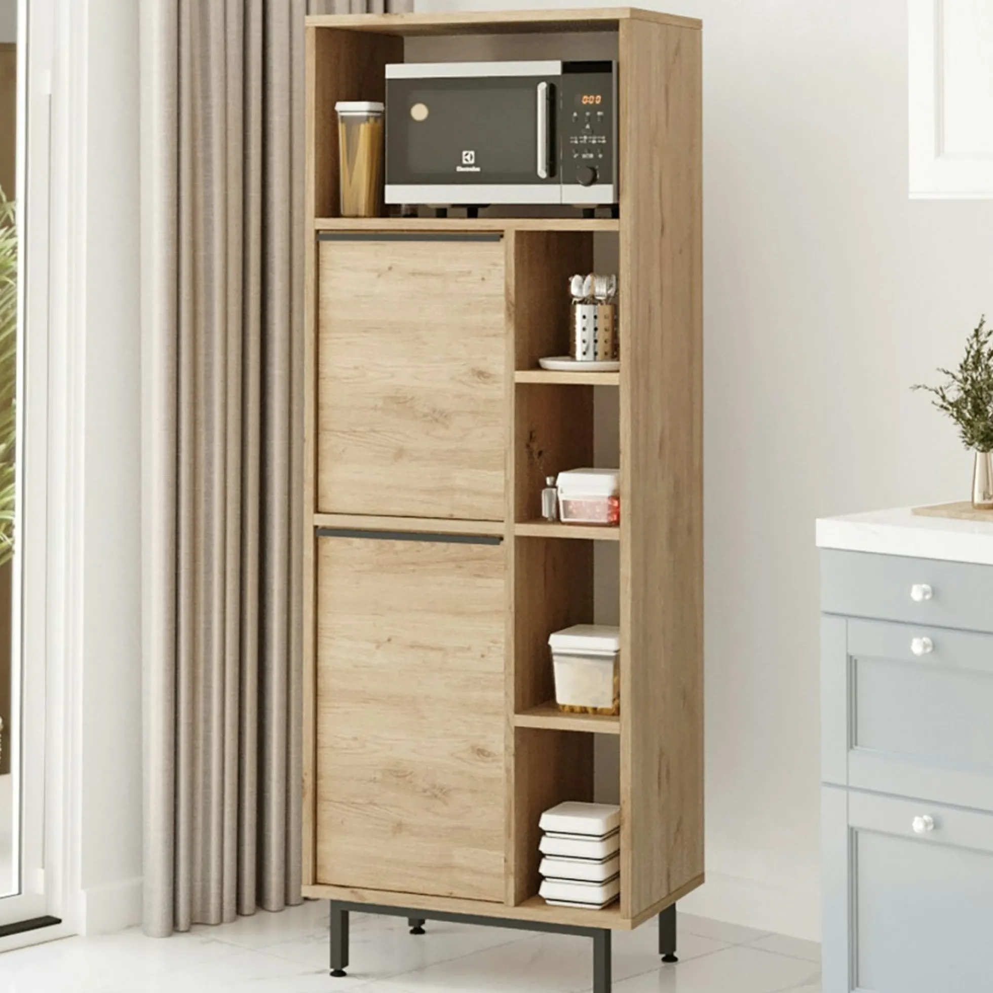 Colonne rangement cuisine niche micro-ondes décor bois JENA