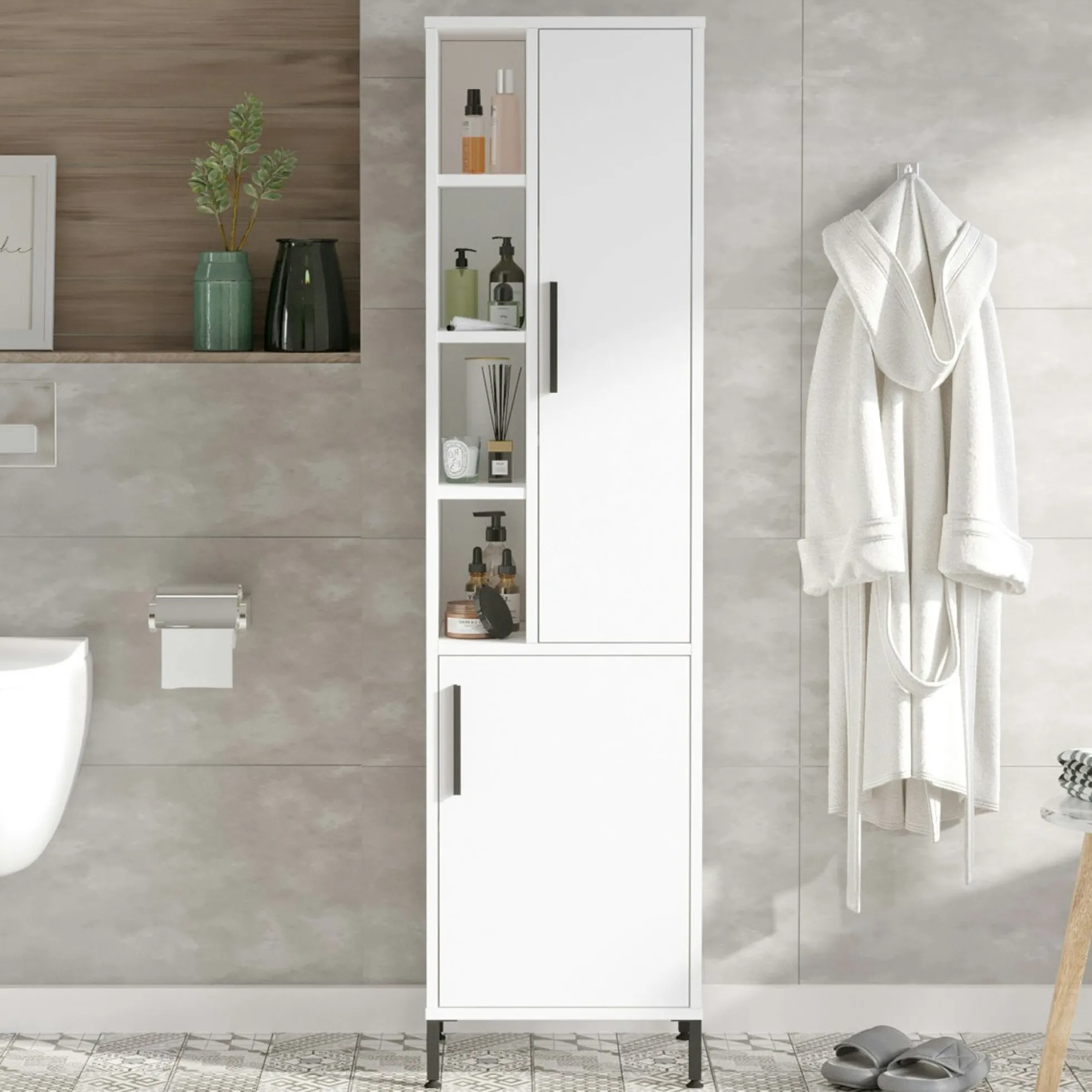 Colonne salle de bains blanche 2 portes 4 niches JENA