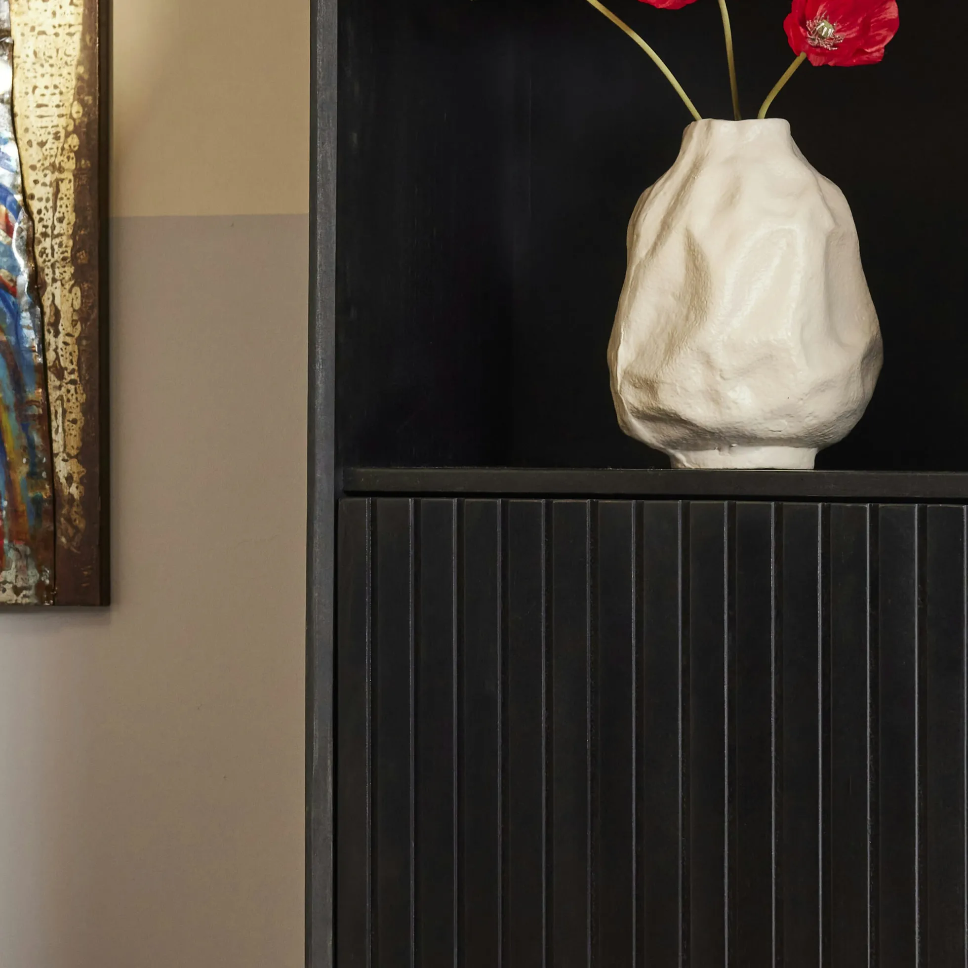 Colonne salon bois noir 1 porte rainurée CORTINA