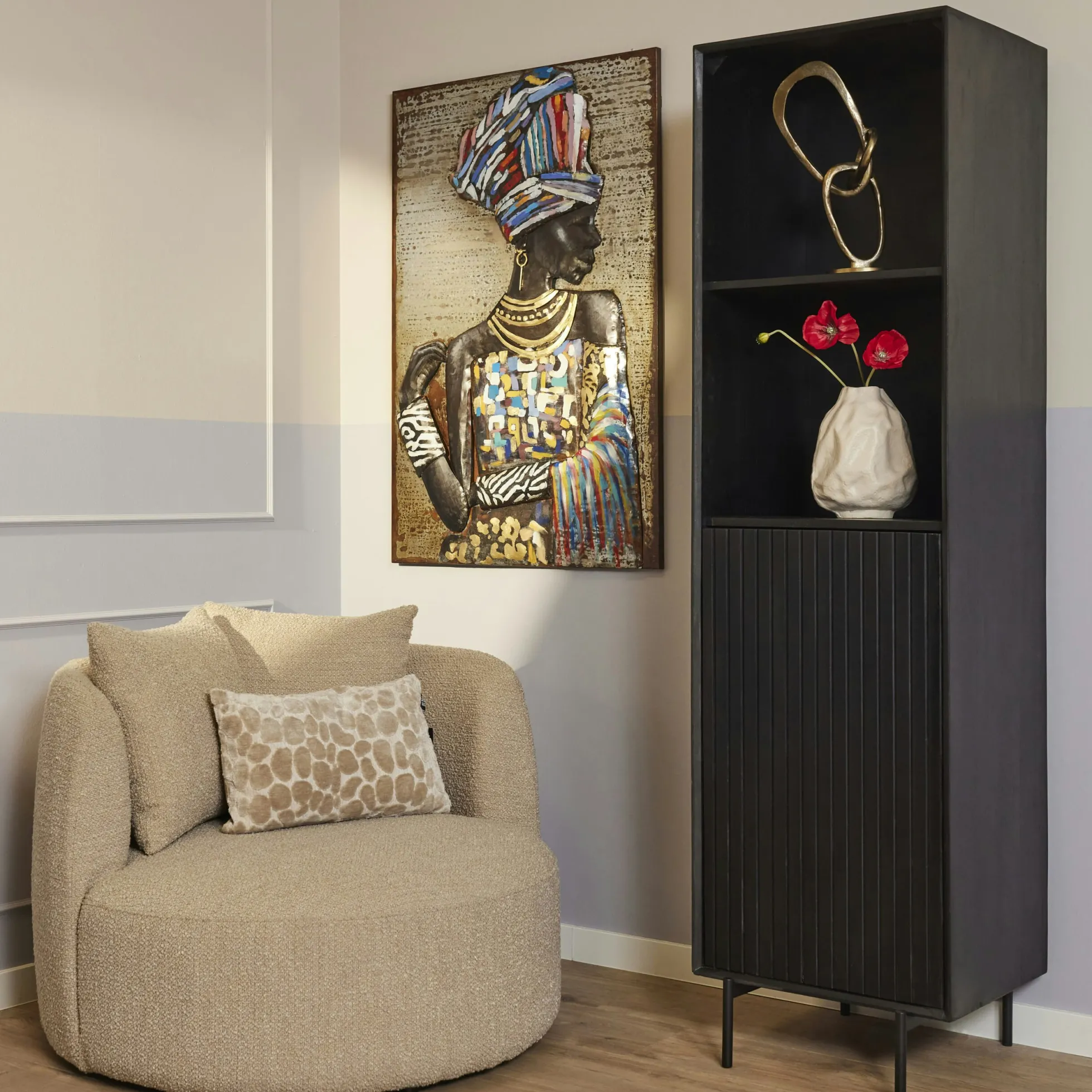 Colonne salon bois noir 1 porte rainurée CORTINA