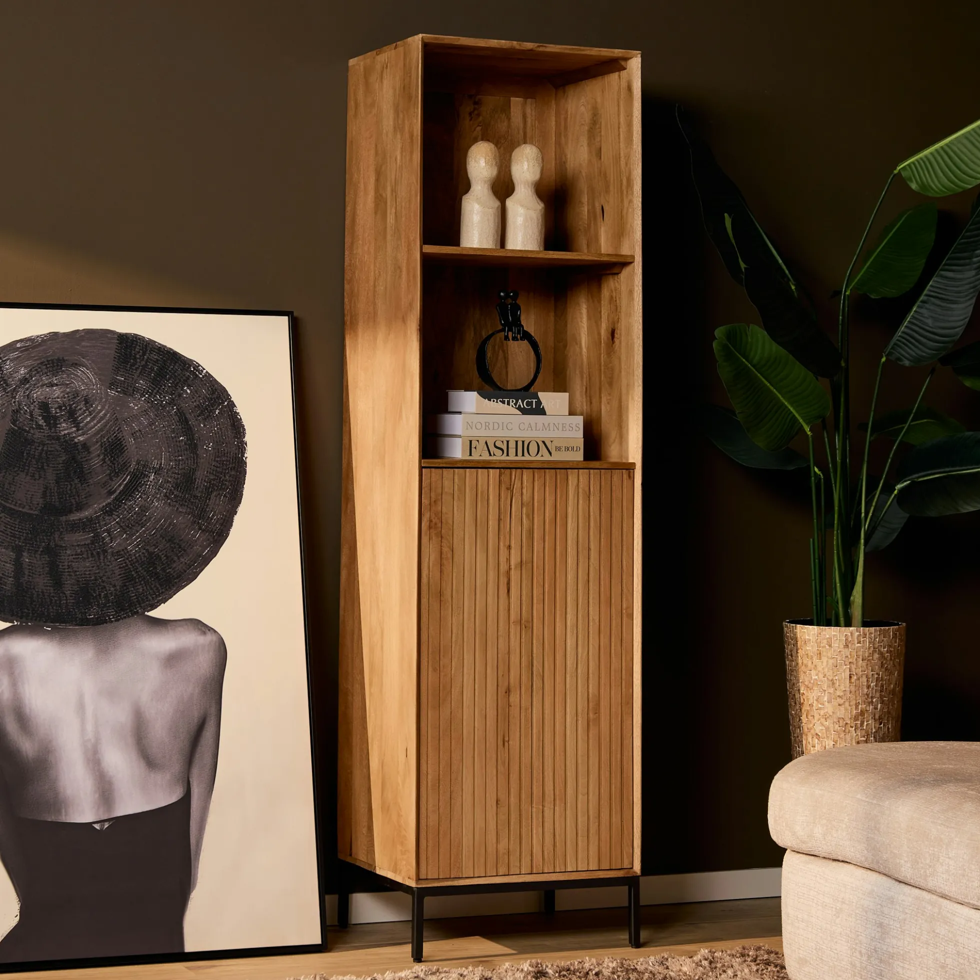 Colonne salon bois 1 porte rainurée CORTINA