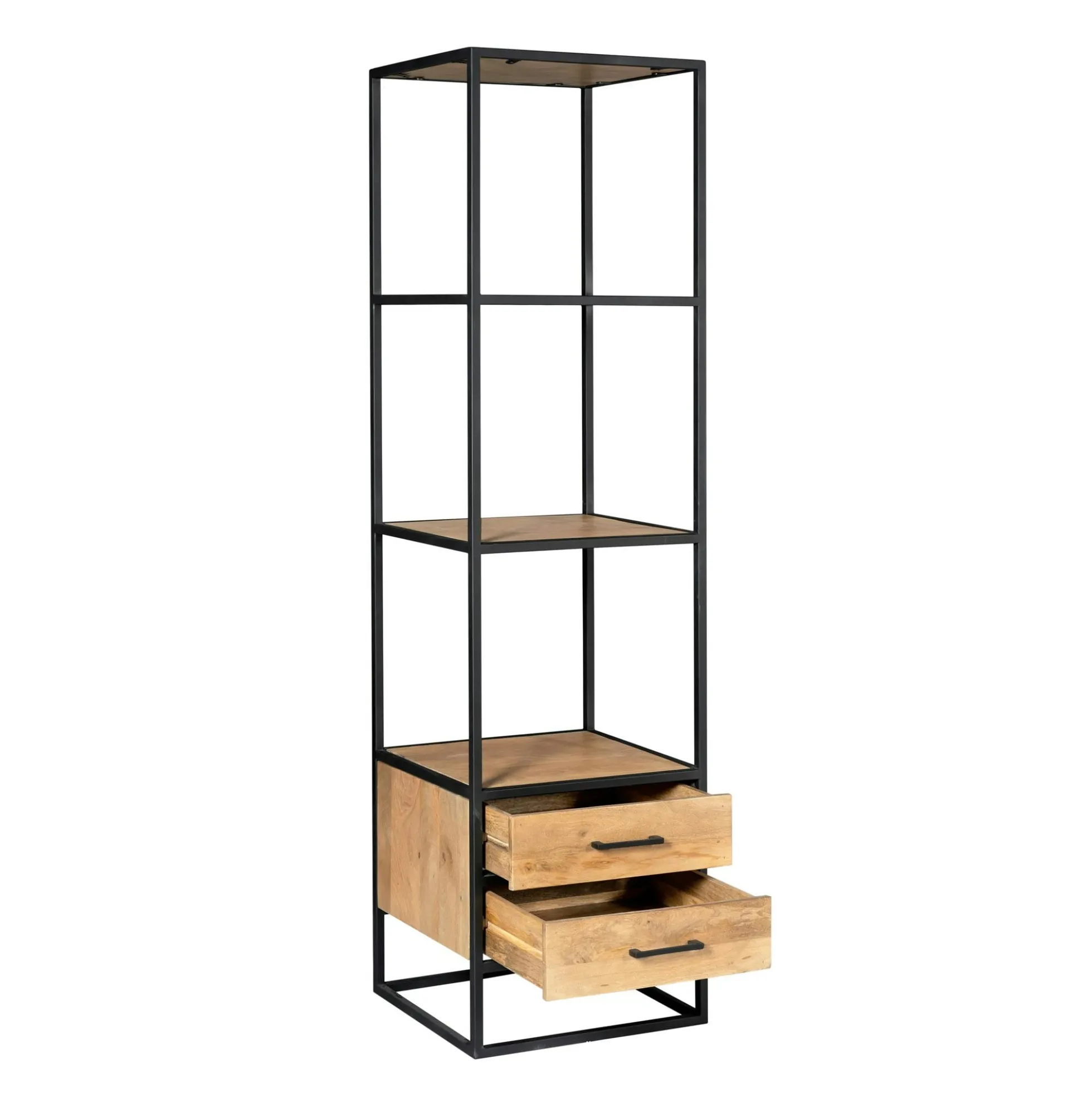 Colonne salon en bois clair 3 plateaux 2 tiroirs RIVANO