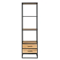 Colonne salon en bois clair 3 plateaux 2 tiroirs RIVANO